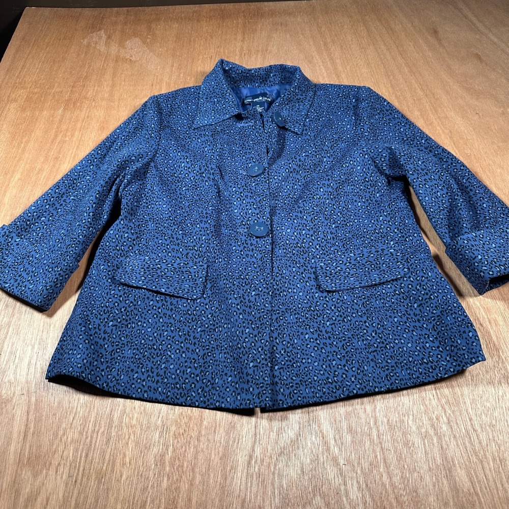 Susan Graver Blazer Women XS Blue Cheetah Print Button Up Career Jacket A82749